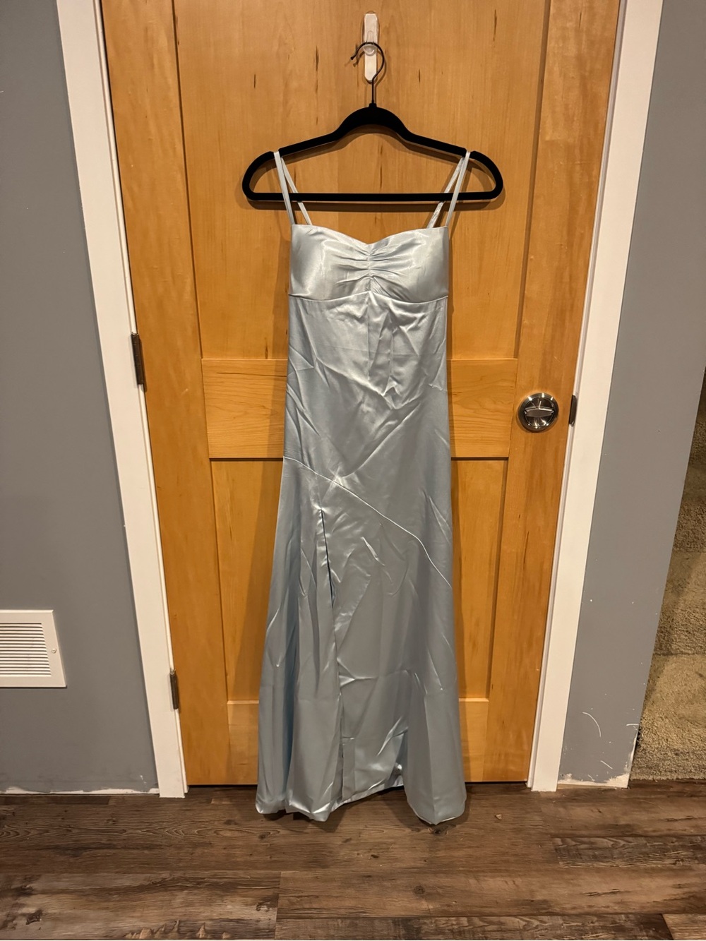 Amazon Satin Spaghetti-Strap Prom Gown in Light Blue